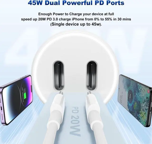 Alt view image 5 of 7 - iPhone 14 13 Car Charger [ MFi Certified] 45W Dual Port USB C Rapid  Car Adapter with 6ft Type C to Lightning Cable Fast Charging for iPhone 14 Pro/14 Pro Max/14 Plus/13/12/11/X/XS/SE iPad