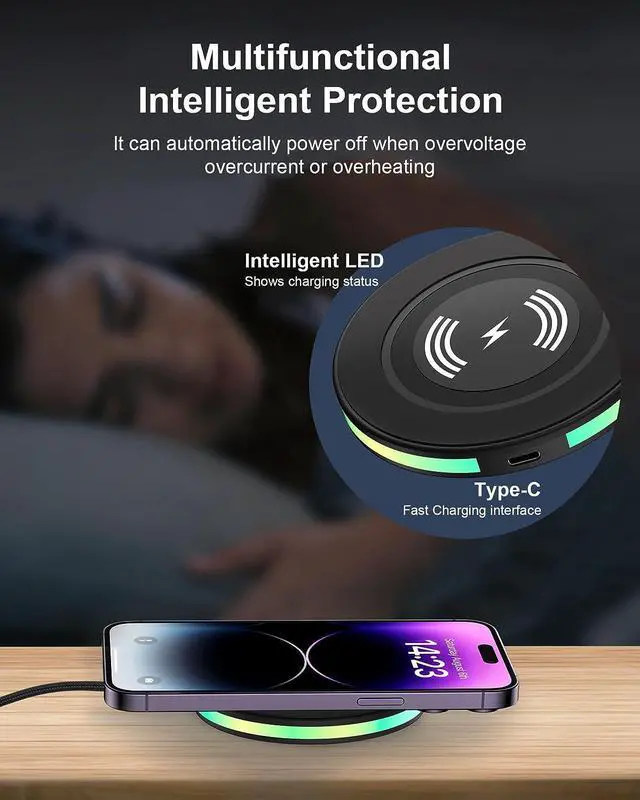 Alt view image 6 of 7 - 2Pack 15w Phone Wireless Charging Pad for Google Pixel 9 8 8 Pro 7 pro 7a 7 6 pro, QI Wireless Charger Station Cargador Inalambrico for Android Samsung Galaxy S24 S23 + S22 Ultra Apple iPhone 15 14 13