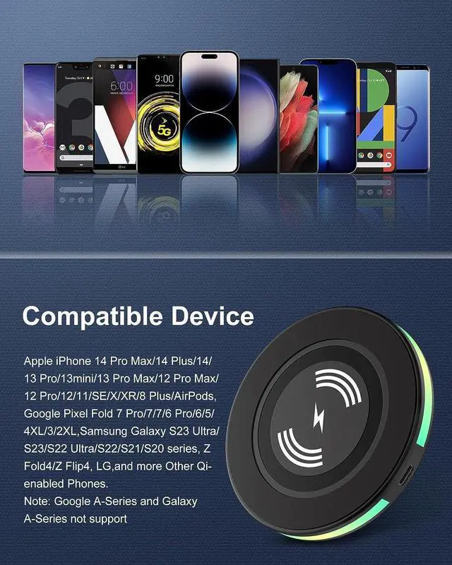 Alt view image 7 of 7 - 2Pack 15w Phone Wireless Charging Pad for Google Pixel 9 8 8 Pro 7 pro 7a 7 6 pro, QI Wireless Charger Station Cargador Inalambrico for Android Samsung Galaxy S24 S23 + S22 Ultra Apple iPhone 15 14 13