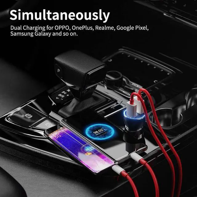 Alt view image 7 of 7 - Car Charger SuperVOOC 80W for OnePlus 12R 12 11 10t 10 Pro, SuperVOOC Warp Charger for OnePlus Open Pad Nord 9 Pro 8 7T 6 6T 5 5T LED Display Dual USB Car Charger Adapter with 3.3FT USB A to C Cable
