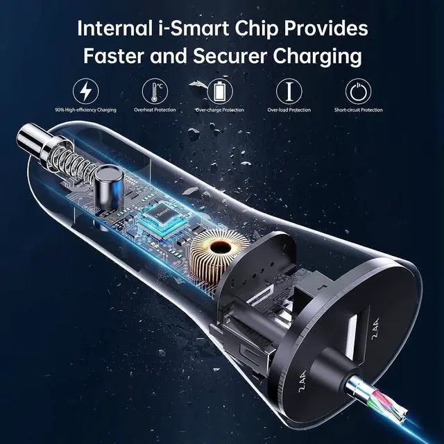 Alt view image 3 of 7 - Syncwire iPhone Car Charger - Upgrade [Apple MFi Certified] 4.8A/24W Car Charging Adapter with Built-in Coiled Lightning Cable for Apple iPhone 14/13/12/11/Xs/XS Max/XR/X/8/7/6 Plus, iPad & More