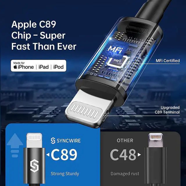 Alt view image 4 of 7 - Syncwire iPhone Car Charger - Upgrade [Apple MFi Certified] 4.8A/24W Car Charging Adapter with Built-in Coiled Lightning Cable for Apple iPhone 14/13/12/11/Xs/XS Max/XR/X/8/7/6 Plus, iPad & More
