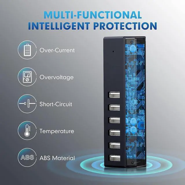 Alt view image 4 of 7 - USB Car Charger, 6-Port Fast 65W Car Charger Cigarette Lighter Adapter DC with Smart Identification Compatible with iPhone, Android, Tablet and Other USB Devices