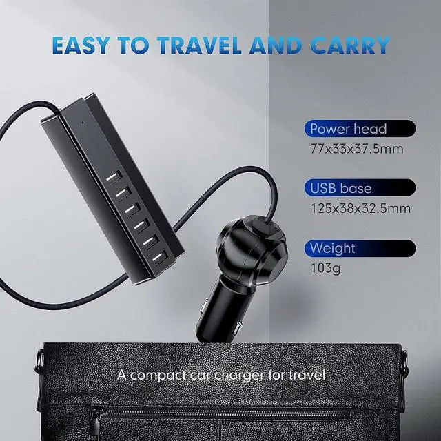 Alt view image 6 of 7 - USB Car Charger, 6-Port Fast 65W Car Charger Cigarette Lighter Adapter DC with Smart Identification Compatible with iPhone, Android, Tablet and Other USB Devices