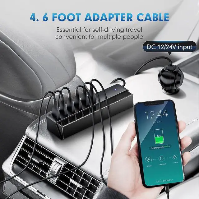 Alt view image 7 of 7 - USB Car Charger, 6-Port Fast 65W Car Charger Cigarette Lighter Adapter DC with Smart Identification Compatible with iPhone, Android, Tablet and Other USB Devices