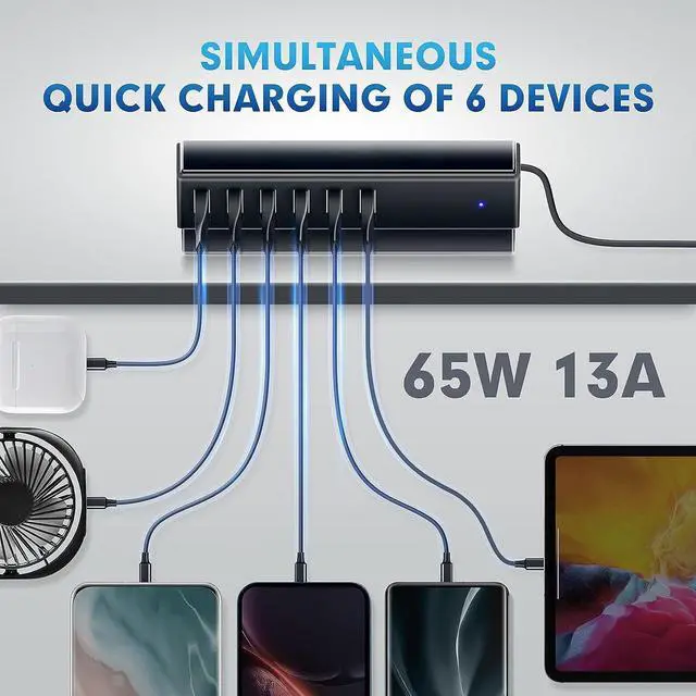 Alt view image 2 of 7 - USB Car Charger, 6-Port Fast 65W Car Charger Cigarette Lighter Adapter DC with Smart Identification Compatible with iPhone, Android, Tablet and Other USB Devices