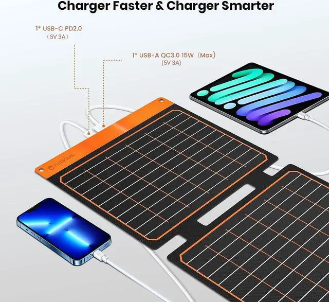 Alt view image 3 of 7 - FlexSolar 20W Portable Solar Panel, High-Efficiency Monocrystalline PV Module Power Charger with Dual USB Ports for Phones, Tablets, Power Bank, Camera and Other Off-Grid Applications
