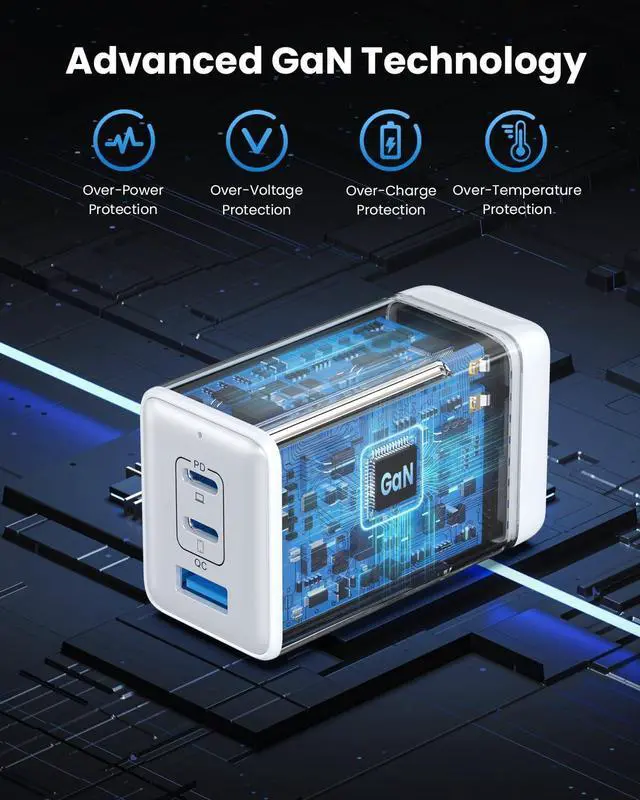 Alt view image 5 of 7 - 128W USB C Wall Charger,GaN III 3-Port Fast Charging Station,PD QC Foldable Charger Block Portable 65W USB C Laptop Adapter for MacBook Pro/Air,iPad Pro,Galaxy S23,Dell XPS 13,iPhone 15/Pro (White)