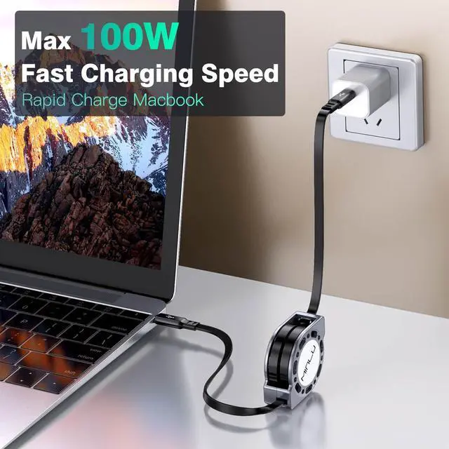 Alt view image 5 of 7 - 100W Retractable USB C to USB C Charging Cable 2Pack 4Ft Type C to USB C Charger Cable Type C Charging Cord Fast Charge for MacBook Pro 2021,iPad Pro,Galaxy S22 Ultra,Pixel,Switch,LG