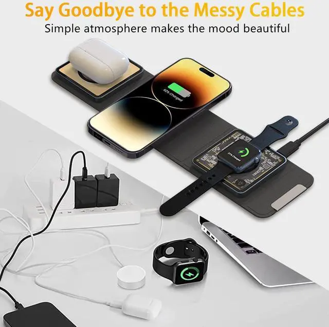 Alt view image 7 of 7 - Mag-Safe 3 in 1 Charging Station for Apple, [with 25W Adapter] Foldable Magnetic Wireless Charger, 15W Fast Charging Pad Travel Charger for Multple Devices for iPhone 15 14 13 12, Apple Watch, AirPods