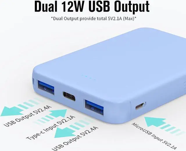 Alt view image 5 of 7 - S22 Portable Charger Power Bank 5000mAh External Battery Pack Compatible for iPhone 15 14 13 12 11 X  S22 S21 Google iPad etc(Blue)