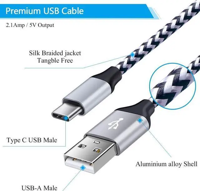 Alt view image 4 of 7 - C Charger Cable Fast Charging 5Pack 6Ft Type USB C Cords Phone Charger for Android Samsung Galaxy S21 S20 Ultra S10E S10 S8 S9 Plus Note 20 10 9 8 A01 A51 A20 A50 A11 LG k51 k92 G8 V60 Moto X4 Z3