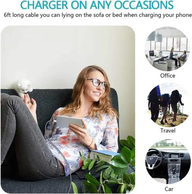 Alt view image 6 of 7 - C Charger Cable Fast Charging 5Pack 6Ft Type USB C Cords Phone Charger for Android Samsung Galaxy S21 S20 Ultra S10E S10 S8 S9 Plus Note 20 10 9 8 A01 A51 A20 A50 A11 LG k51 k92 G8 V60 Moto X4 Z3