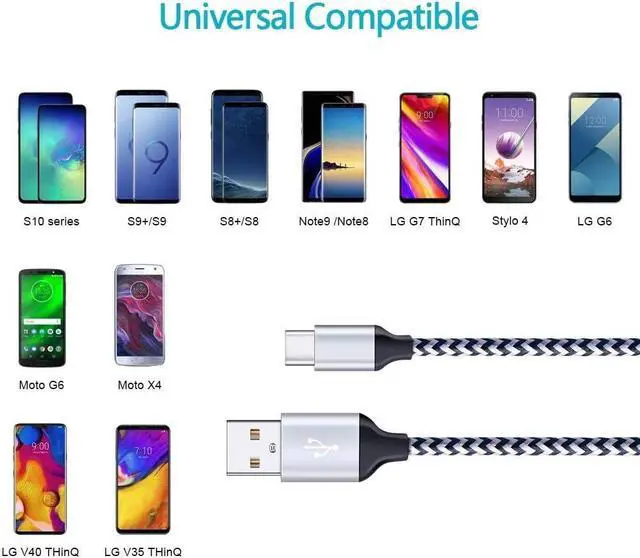 Alt view image 7 of 7 - C Charger Cable Fast Charging 5Pack 6Ft Type USB C Cords Phone Charger for Android Samsung Galaxy S21 S20 Ultra S10E S10 S8 S9 Plus Note 20 10 9 8 A01 A51 A20 A50 A11 LG k51 k92 G8 V60 Moto X4 Z3