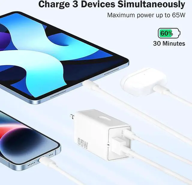 Alt view image 2 of 6 - USB C Wall Charger Block, Seedato 65W Dual Port Type C Fast Charging Block for Apple Watch Series 8, Wall Charger Plug Adapter Charger Cube Compatible with iPhone 15/iPhone 15 Pro Max/15 Plus/14, iPad