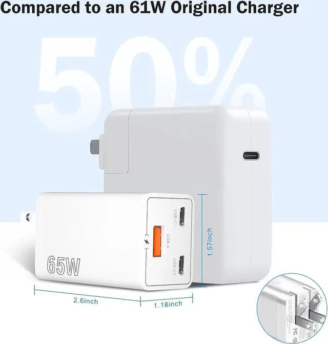 Alt view image 3 of 6 - USB C Wall Charger Block, Seedato 65W Dual Port Type C Fast Charging Block for Apple Watch Series 8, Wall Charger Plug Adapter Charger Cube Compatible with iPhone 15/iPhone 15 Pro Max/15 Plus/14, iPad