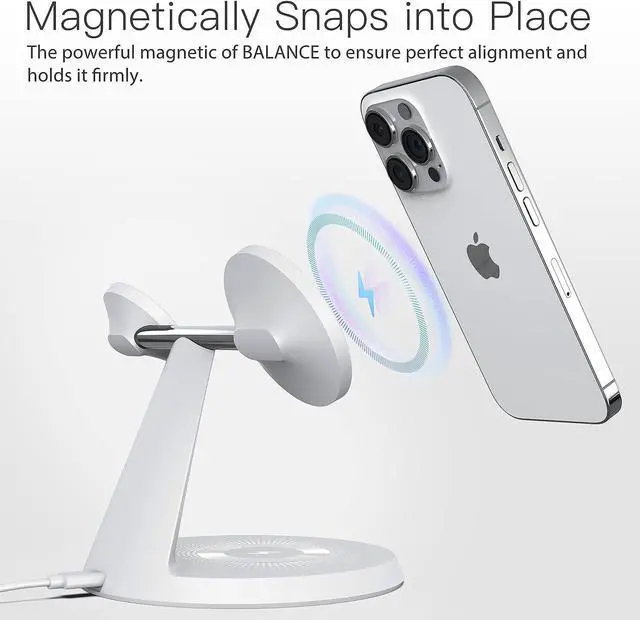 Alt view image 2 of 7 - 3 in 1 Charging Station for Apple Devices,Mag-Safe Charger Stand Fast Charging,Wireless Charger for iPhone 15/14/13/12 Series,Apple Watch Series 1-9/Ultra,AirPods Pro(30W USB Charger Included)