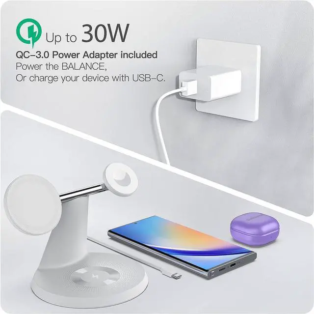 Alt view image 5 of 7 - 3 in 1 Charging Station for Apple Devices,Mag-Safe Charger Stand Fast Charging,Wireless Charger for iPhone 15/14/13/12 Series,Apple Watch Series 1-9/Ultra,AirPods Pro(30W USB Charger Included)
