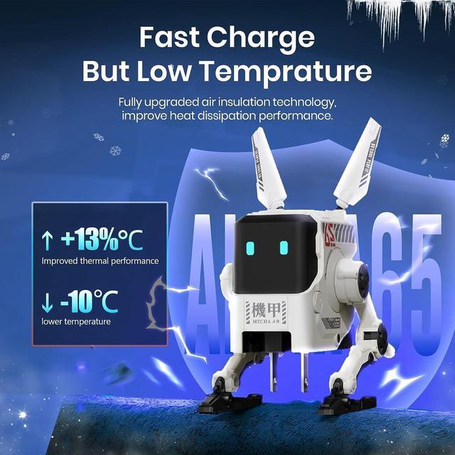 Alt view image 3 of 7 - GravaStar 65W USB C Charger, Alpha65 Robot Fast GaN Charger Block, 3-Port Fast Power Adapter, Foldable Compact Wall USB C Charger for iPhone, MacBook, iPad, Galaxy S23/S24, Steam Deck (65W, White)