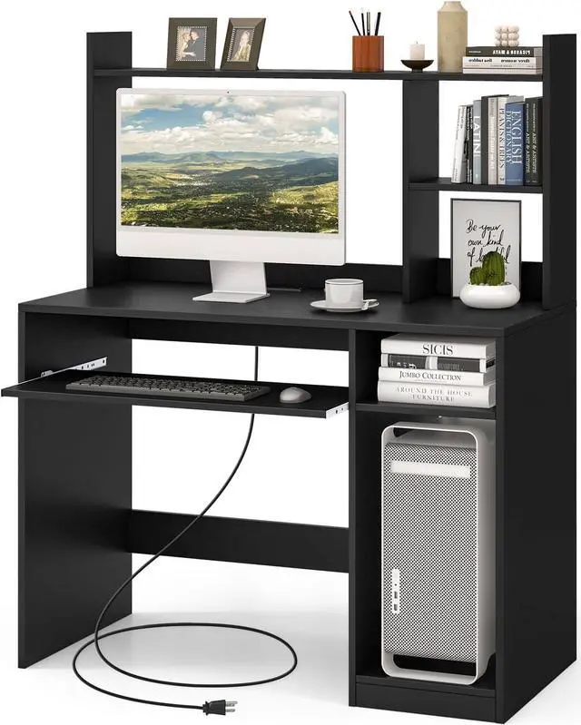 Main image of Tangkula Computer Desk with Storage Hutch & Charging Station, Home Office Study Writing Desk with Bookshelf, Keyboard Tray & CPU Stand, Modern Laptop PC Desk, Computer Workstation for Study, Bedroom
