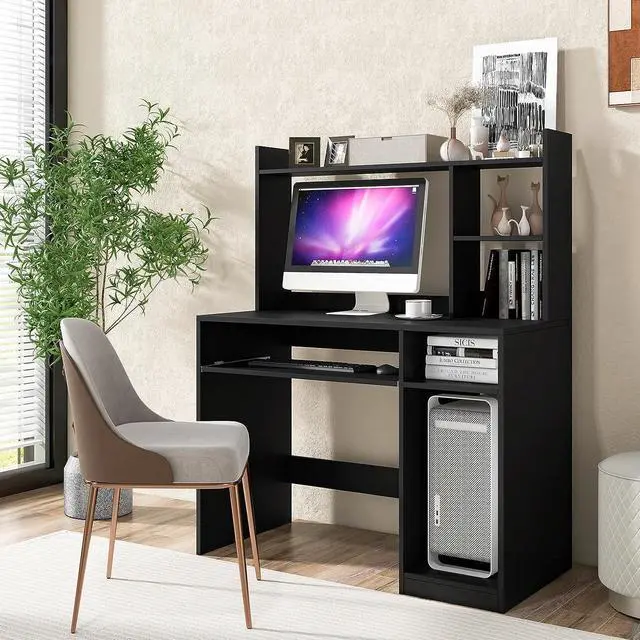 Alt view image 4 of 7 - Tangkula Computer Desk with Storage Hutch & Charging Station, Home Office Study Writing Desk with Bookshelf, Keyboard Tray & CPU Stand, Modern Laptop PC Desk, Computer Workstation for Study, Bedroom