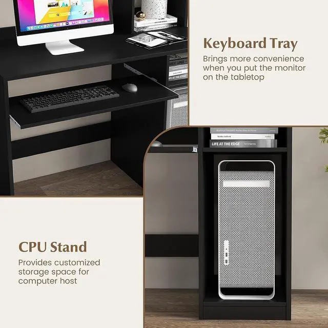 Alt view image 6 of 7 - Tangkula Computer Desk with Storage Hutch & Charging Station, Home Office Study Writing Desk with Bookshelf, Keyboard Tray & CPU Stand, Modern Laptop PC Desk, Computer Workstation for Study, Bedroom