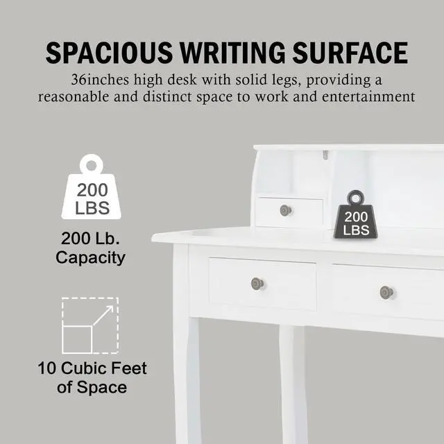 Alt view image 6 of 7 - DMAITH Writing Desk with Storage Drawers, 32 Inch White Secretary Desk for Home Office, Computer Desk with Drawres, Small Vanity Desk for Bedroom