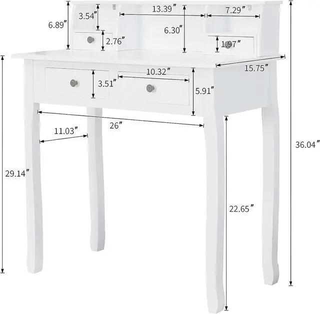 Alt view image 7 of 7 - DMAITH Writing Desk with Storage Drawers, 32 Inch White Secretary Desk for Home Office, Computer Desk with Drawres, Small Vanity Desk for Bedroom