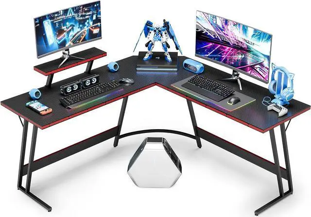Main image of JUMMICO L Shaped Gaming Desk, 51 Inch Pc Corner Table, Computer Corner Desk with Monitor Stand for Home Office Sturdy Writing Workstation (Large, Black)