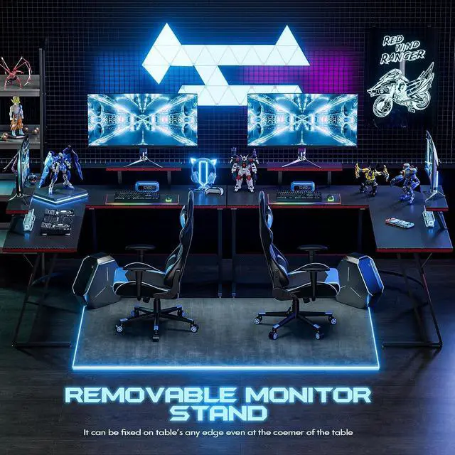 Alt view image 4 of 7 - JUMMICO L Shaped Gaming Desk, 51 Inch Pc Corner Table, Computer Corner Desk with Monitor Stand for Home Office Sturdy Writing Workstation (Large, Black)