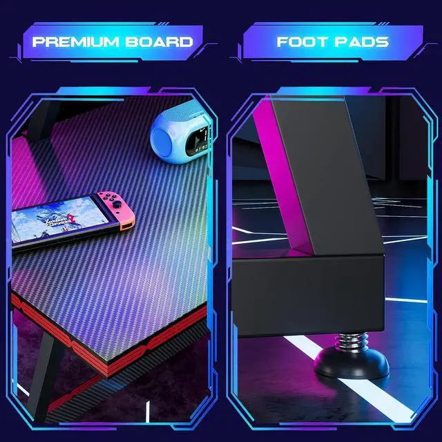 Alt view image 5 of 7 - JUMMICO L Shaped Gaming Desk, 51 Inch Pc Corner Table, Computer Corner Desk with Monitor Stand for Home Office Sturdy Writing Workstation (Large, Black)