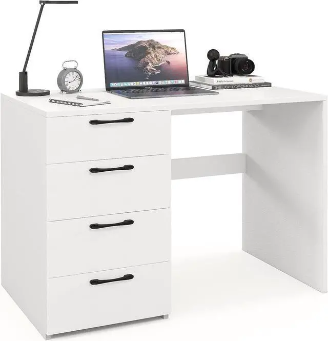 Main image of Computer Desk with Drawers, 43.5 Study Table with Storage, Wood Makeup Vanity Table, Modern Writing Desk for Study, Home Office, Living Room, Bedroom (White, 43.5'')