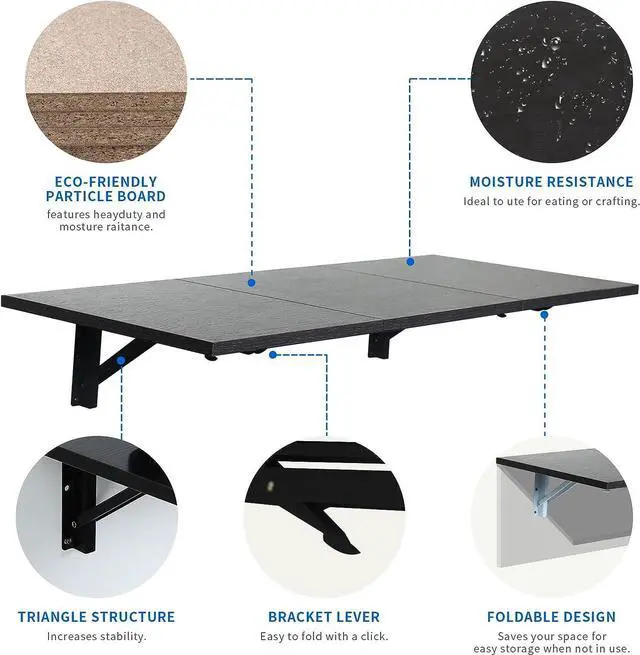 Alt view image 4 of 7 - Zytty Folding Wall Desk, Wall Desk Fold Down Wall Mounted Desk for Small Space, Floating Desk, Black, 35.4 x 15.8 inch