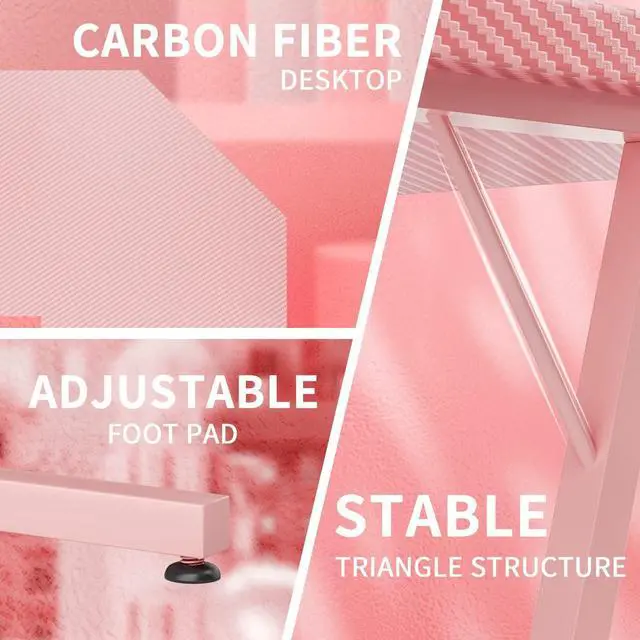 Alt view image 5 of 7 - 51 Pink L Shaped Gaming Desk, Corner Desk with Monitor Stand, Computer PC Table for Home Office Writing Studying Working, Girl Gamer-Friendly, Space-Saving, Easy Assemble(Pink)