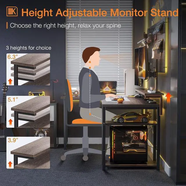 Alt view image 6 of 7 - L Shaped Gaming Desk, 61'' Corner Computer Desk with Monitor Stand & Storage Shelf, Sturdy Home Office Desk, Writing Desk Table, Work Desk, Black