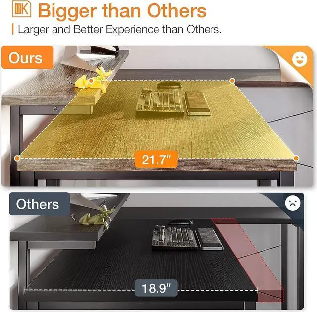 Alt view image 5 of 7 - L Shaped Gaming Desk, 61'' Corner Computer Desk with Monitor Stand & Storage Shelf, Sturdy Home Office Desk, Writing Desk Table, Work Desk, Black