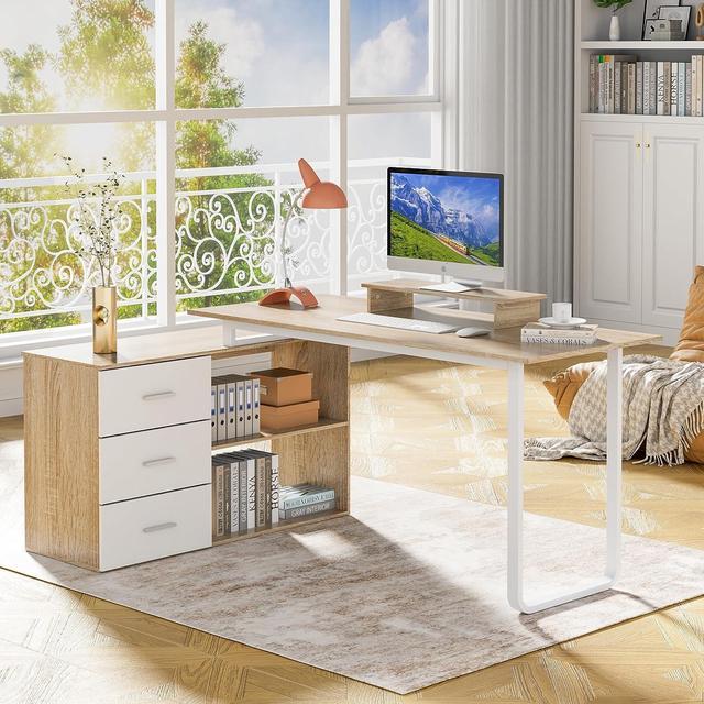 Modern Office Desk Monitor Executive Computer Storage Drawers