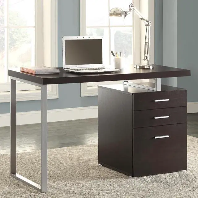 Alt view image 2 of 6 - COASTER Furniture Brennan Modern 3 Drawer Home Office Writing Computer Desk Silver Metal Frame Cappuccino Brown Silver 800519