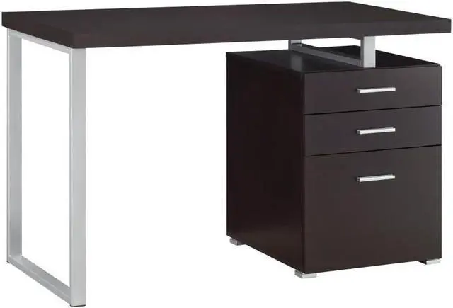Alt view image 4 of 6 - COASTER Furniture Brennan Modern 3 Drawer Home Office Writing Computer Desk Silver Metal Frame Cappuccino Brown Silver 800519