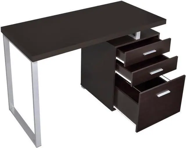 Alt view image 5 of 6 - COASTER Furniture Brennan Modern 3 Drawer Home Office Writing Computer Desk Silver Metal Frame Cappuccino Brown Silver 800519