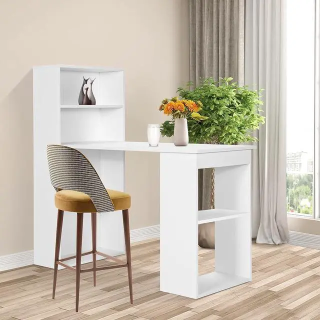 Alt view image 4 of 7 - COSTWAY White Computer Desk with Shelves, 48 Study Writing Desk with 6-Tier Storage Shelves, Reversible Study Workstation w/Wide Base for Home, Office & Dorm, Easy Assembly