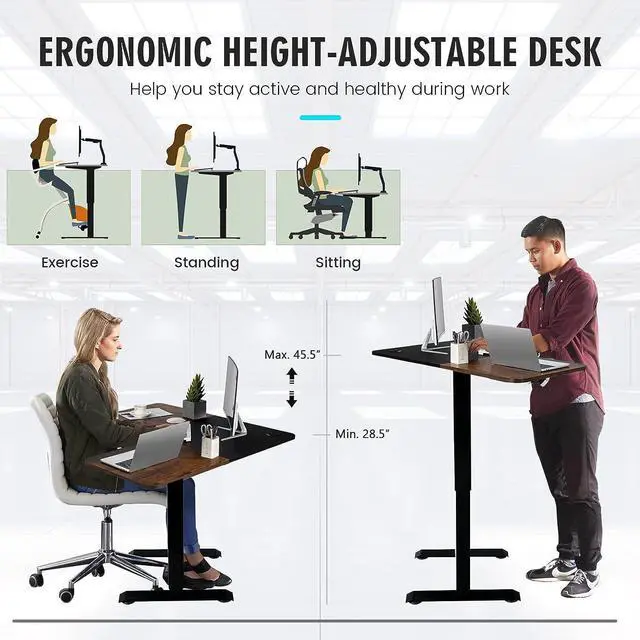 Alt view image 3 of 7 - COSTWAY L Shaped Electric Adjustable Desk, L-Shaped Standing Computer Desk w/Splice Tabletop, 2 Hooks & Rolling Casters, Sit-Stand Corner Desk w/ 4 Memory Positions for Home Office (Rustic Brown)