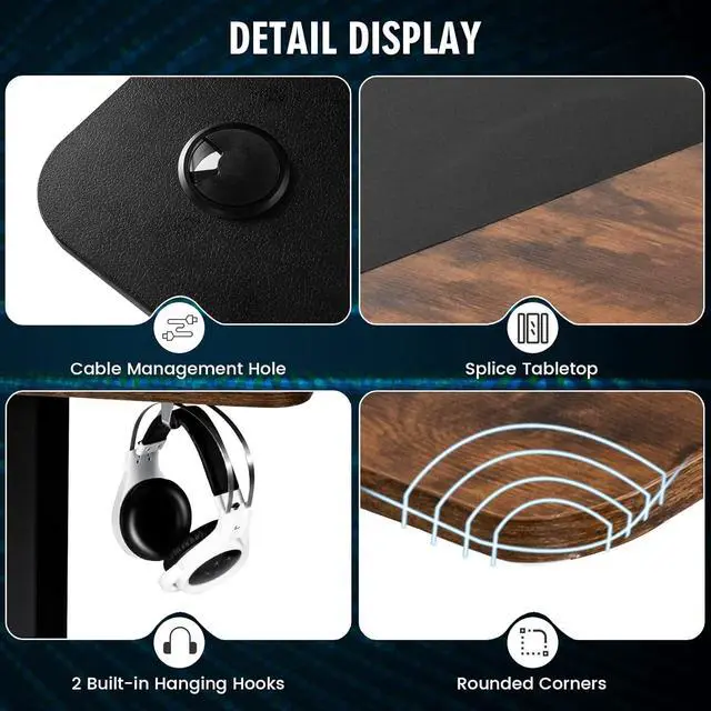 Alt view image 5 of 7 - COSTWAY L Shaped Electric Adjustable Desk, L-Shaped Standing Computer Desk w/Splice Tabletop, 2 Hooks & Rolling Casters, Sit-Stand Corner Desk w/ 4 Memory Positions for Home Office (Rustic Brown)