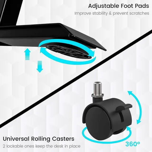 Alt view image 6 of 7 - COSTWAY L Shaped Electric Adjustable Desk, L-Shaped Standing Computer Desk w/Splice Tabletop, 2 Hooks & Rolling Casters, Sit-Stand Corner Desk w/ 4 Memory Positions for Home Office (Rustic Brown)