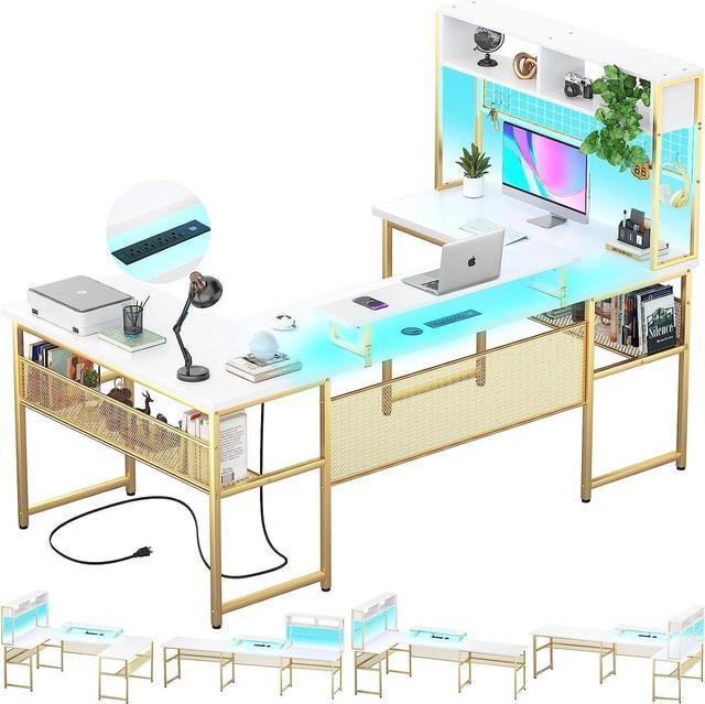 Unikito U Shaped Desks with Hutch, Reversible Computer Desk with