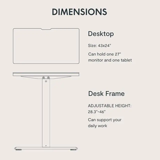 Alt view image 5 of 6 - FLEXISPOT Standing Desk Adjustable Height with Whole Piece Desk Board 43 x 24 Inch Electric Stand Up Desk Home Office Computer Workstation Sit Stand Desk, Maple Top + White Frame