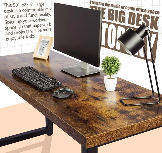 Alt view image 4 of 7 - TOPSKY Computer Desk 59 inch Large Office Desk, Gaming Desk Writing Desk, Large Legroom, Metal Frame, 1.88" Thickness Desktop (Rustic Brown)