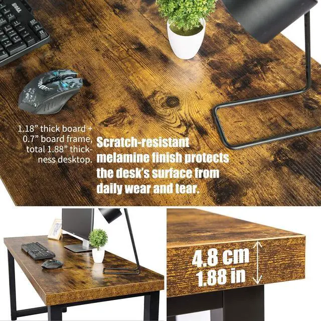 Alt view image 7 of 7 - TOPSKY Computer Desk 59 inch Large Office Desk, Gaming Desk Writing Desk, Large Legroom, Metal Frame, 1.88" Thickness Desktop (Rustic Brown)