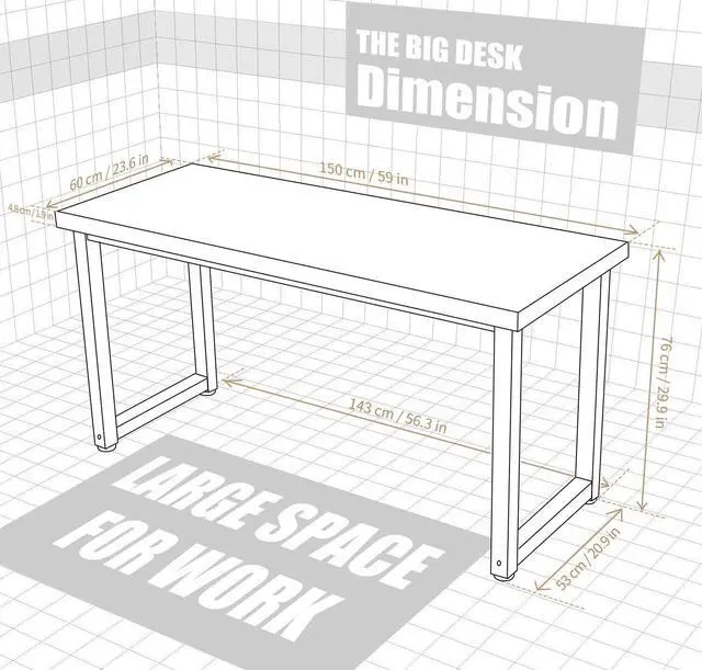 Alt view image 3 of 7 - TOPSKY Computer Desk 59 inch Large Office Desk, Gaming Desk Writing Desk, Large Legroom, Metal Frame, 1.88" Thickness Desktop (Rustic Brown)