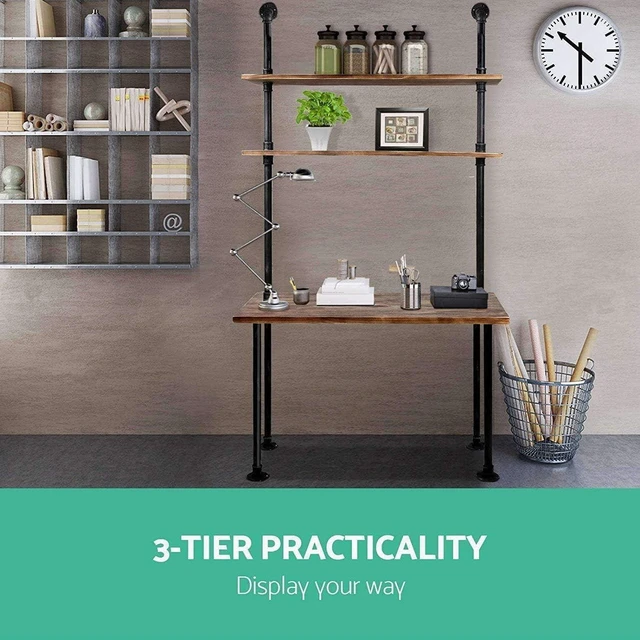 Alt view image 7 of 7 - Industrial Style Office Decor,Computer Desk 47.2"×20"×79" with 2-Tier Storage Pipe Shelves,Bookshelf Laptop Desk,Studying Writing Table Workstation with Hutch for Home Ofiice